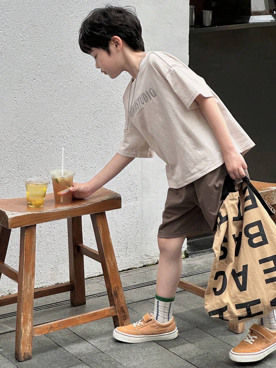Tween Boy Letter Print Crew Neck Short Sleeve T-Shirt And Shorts Set,Back To School Clothes