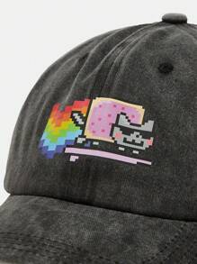 Nyan Cat X SHEIN Cartoon Pattern Fashionable Washed Baseball Cap - Grey - View 3