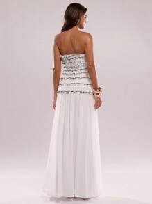 SHEIN BAE Váy Maxi Không Tay Thanh Lịch Xếp Ly, Màu Trắng Trơn, Mùa Xuân/Hè, Thích Hợp Cho Các Buổi Hẹn Hò, Đám Cưới, Sinh Nhật - trắng - Xem 2