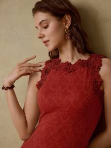 MOTF PREMIUM APPLIQUES A-LINE SLIM FIT DRESS - Redwood - View 6