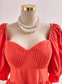 Sweetra 大码女式纯色甜心领荷叶边短袖休闲连衣裙