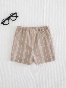 Cozy Pixies 男婴条纹松紧腰侧口袋休闲短裤 - 卡其色 - 查看 2