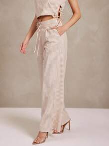 L'Amorae Women's Business Casual Pinstripe Wide Leg Work Pants, Summer For Women, Business Casual Woman, Office For Women, Work Women - Apricot - View 4