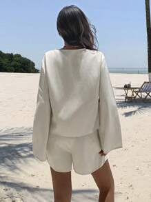 DAZY Summer New Loose Casual Vacation Style Women 2 Pieces Set Linen,Short Women Sets - Beige - View 2