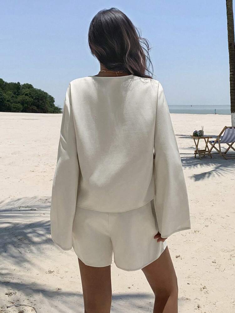 Summer New Loose Casual Vacation Style Women 2 Pieces Set Linen,Short Women Sets