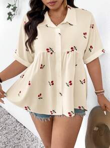 SHEIN Frenchy Blouse décontractée à manches courtes, à design ouvert à l'avant, en tissu texturé, confortable. Convient pour le printemps/été. Hauts printaniers pour femmes, hauts d'été pour femmes, robes élégantes pour femmes.