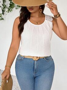 SHEIN Frenchy Plus Size Women Plain Sleeveless Blouse - White - View 2
