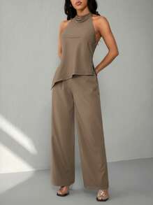 SHEIN PETITE Women Two Pieces Outfits For Daily Wear - Brown - View 4