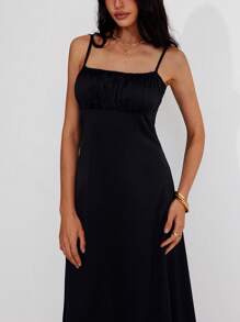 Roylia Women Satin Smooth Slip Long Dress - Black - View 3
