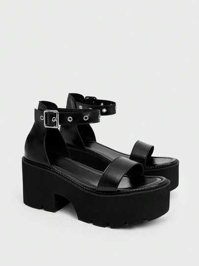 Goth Women's Casual Vintage Roman Style Platform Sandals, Punk Gothic Criss-Cross Strap Back Zipper Thick Bottom High Heel Shoes