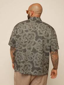 EASEVO Plus Size Men's Casual Loose Fit Woven Short Sleeve Shirt, Suitable For Summer