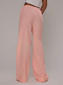 MUSERA Summer Textured Linen Feel Tie Waist Trousers Vacation Holiday Airport Beach Casual - Orange - View 2