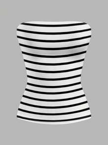 SHEIN EZwear 4件套女士休闲樱桃红、条纹、豹纹性感百搭抹胸露脐上衣，无肩带露脐上衣，夏季抹胸上衣，3件装，夏季无肩带沙滩装，适合外出穿着 - 彩色 - 查看 6