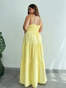 Firerie Vestido largo de mujer talla extra elegante y casual para verano, resort, vacaciones, romántico. Adecuado para playa, regreso a la escuela, boda, fiesta, oficina, conciertos hawaianos, festivales de música. Cintura fruncida, dobladillo acampanado, textura.