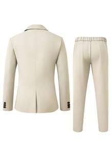 Manfinity Mode Conjunto de chaqueta y pantalones de traje con solapa pico y abotonadura sencilla con abertura en la parte trasera para hombres