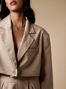 MISSGUIDED Blazer corto de raya diplomática de moda contemporánea para uso profesional de oficina, de un solo botón, para otoño, invierno y primavera