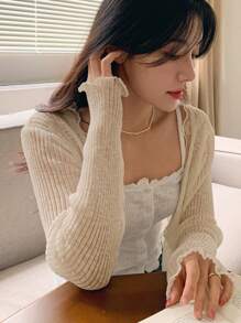 DAZY Women's Floral Sheer Ivory Pointelle Cardigan