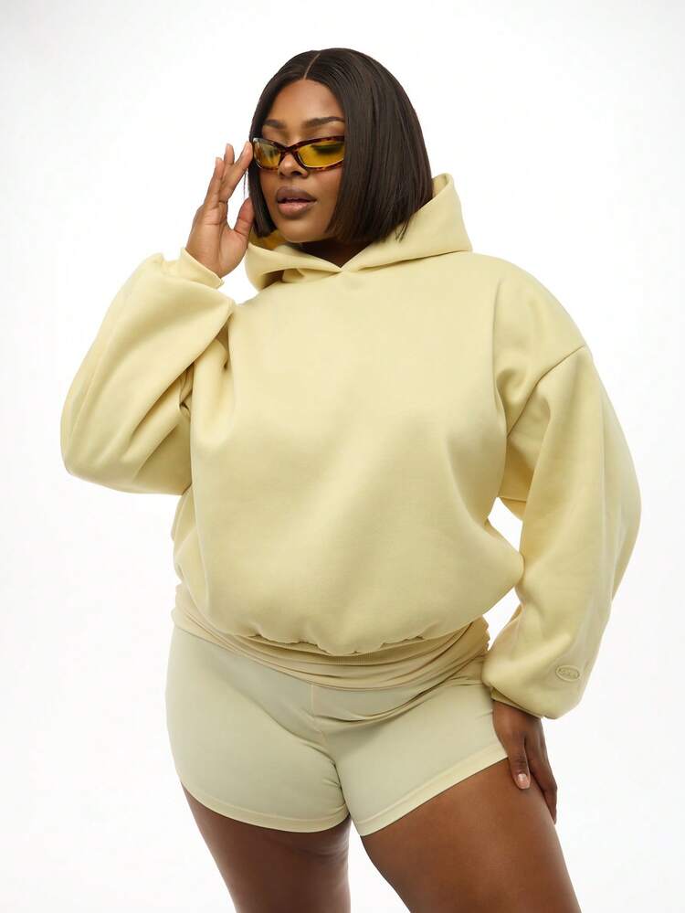 Oversized Cropped Pullover Hoodie With Drawstring