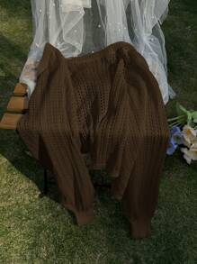 SHEIN Privé Plus Size Solid Color Cardigan, Fashionable For Fall,Wwinter,Fall - Coffee Brown - View 5