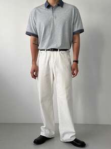 DAZY Camisa tipo polo de hombre con cuello a contraste gris, para verano