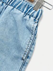 SHEIN Blugi din denim spălați, casual, moi și subțiri, cu talie elastică, pentru fete adolescente, primăvară/vară