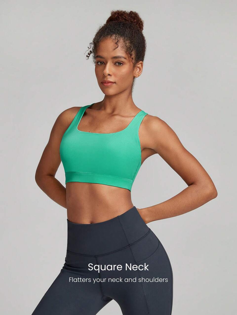 Square-Neck Sports Bra Medium Impact Jogging Gym Training Daily Quick Dry Moisture Wicking