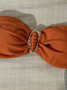 Swim Chiccia Women's Solid Color Sexy Strapless Metal Decor Bow Bikini Top, Summer - Rust Brown - View 4