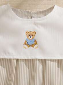 Souflis Souflis Infant Baby Boy Bear Print Striped Short Sleeve Bodysuit - Apricot - View 4