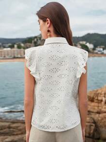 MOTF PREMIUM BLUSA COM BABADINHOS DE BORDADO COM ILHÓS - Branco - Visão 4