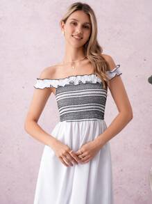 SHEIN Clasi Vestido elegante cinturado de cintura con bordado floral, con tirantes convertibles de hombros al descubierto, estilo romántico francés, para mujer, adecuado para citas, salidas, vacaciones, banquetes, fiestas, bodas, Día de la Madre, Día del Maestro, festivales de música. Lanzamiento de verano 2025