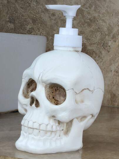 Goth 1 Stück gotischer Totenkopf Seifenspender, Duschgel, Handseifenflaschen, weiße Harz Halloween Flasche, Pumpspender für Flüssigkeiten für Badezimmer & Küche, dunkle Ästhetik Dekoration, Wohndekoration