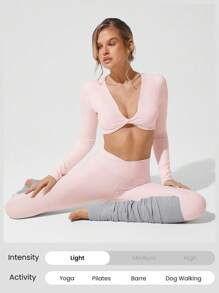 GLOWMODE FeatherFit™ Ready To Glow Long Sleeve Twist Front Open Back Removable Cups Crop Top Low-Impact Yoga Pilates Studio Daily Casual Wear