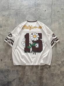 AXEPEAK 街头潮流小V领宽松男士数码印花T恤 - 棕色 - 查看 2