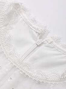 DAZY Damska sukienka na co dzień z długim rękawem, falbanką, z koronkowym kołnierzykiem i stójką, jesienna - Biały - Zobacz 11