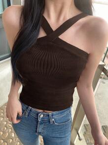 DAZY 女式条纹露背紧身针织上衣，返校服装