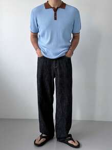 DAZY 男士夏季撞色高尔夫 Polo 衫 - 藍色 - 查看 4