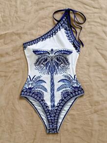 Soleia 女士休闲沙滩装、婚礼宾客装、毕业典礼装、早午餐装，优雅的波西米亚风热带椰子树印花露背前系带紧身衣，适合圣帕特里克节、春假、复活节、音乐节 - 藍白色 - 查看 4