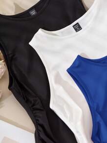 CosyJoli Paquete de 3 bodys básicos de verano sin mangas, de corte ceñido, de colores variados, cómodos y versátiles para uso diario, para mujeres de talla grande. Atuendos de verano para mujeres, blusas para salir, ligeramente transparentes - azul real - Ver 4