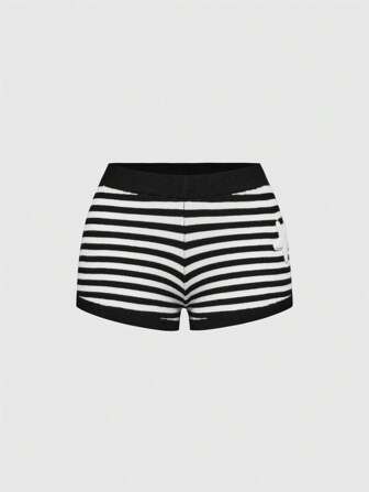 J-Fashion American Style Striped Starfish Print Women Knit Shorts