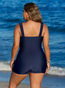 Swim SPRTY Women's Plus Size Halter Tummy Control One-Piece Swimwear For Beach And Resort For Summer Beach Vacation - Multicolor - View 2