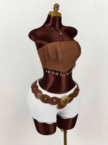 Amplova Women's Solid Color Low Rise Contrast Lace Shorts, Summer - White - View 3