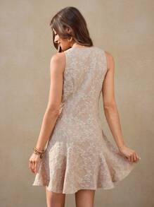 Wildy Summer American Romantic Floral Vacation Open Front Button-Down Graduation Dress - Apricot - View 3