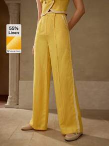 MOTF PREMIUM LINEN PINTUCK SUIT PANTS - Yellow - View 1