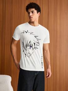 Manfinity VCAY Men Japanese Letter & Figure Anime Graphic Tee, Summer - White - View 5