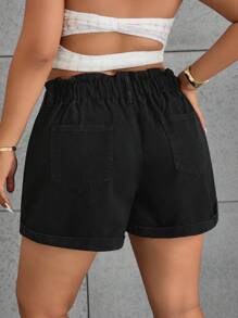 SHEIN ICON 大码单排扣夏季休闲百搭卷边牛仔短裤
