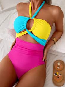 BamGleam 1 件女士彩色连体泳衣，海滩度假风格 - 彩色 - 查看 3