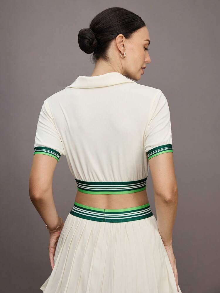 Activina Women's Colorful Striped Print Short Sleeve Sports Polo Shirt, Summer - White - View 2