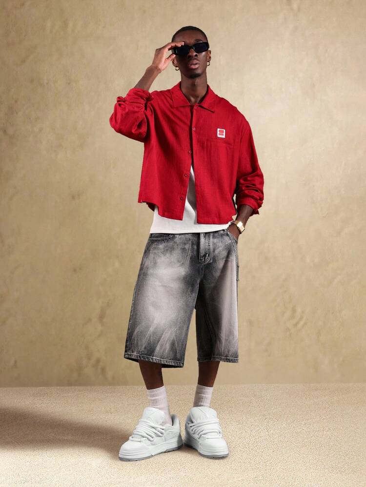 Oversized Linen Look Button Down Long Sleeve Collared Shirt