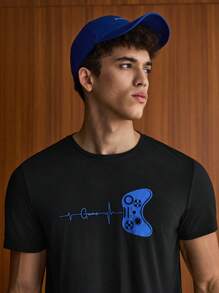 Manfinity VCAY Men Color Block Gamepad & Letter Graphic Short Sleeve Tee & Drawstring Waist Shorts - Multicolor - View 5