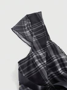 ROMWE J-Fashion Y2K Cute Tie Front Plaid T-Shirt For Women, Summer